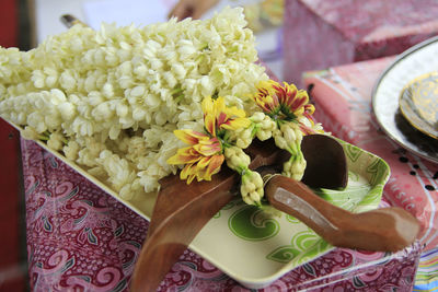 High angle view of potted plant on table
