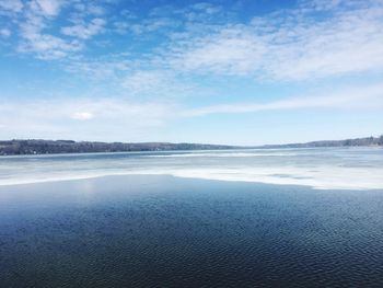 Scenic view of lake against sky during winter