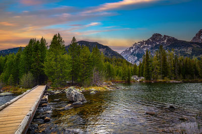 Scenic view of lake against sky during sunset