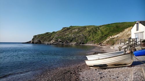 Scenic view of sea against clear blue sky