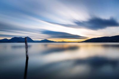 Scenic view of lake against sky during sunset