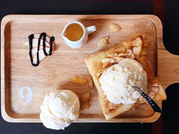 High angle view of breakfast on table