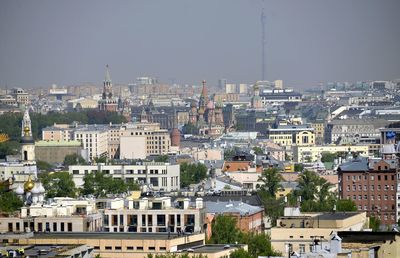 High angle view of townscape against sky