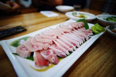 Close-up of food in plate on table