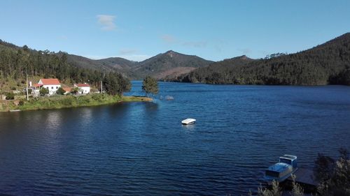 Scenic view of lake with mountains in background