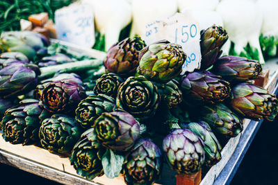 High angle view of vegetables for sale in market