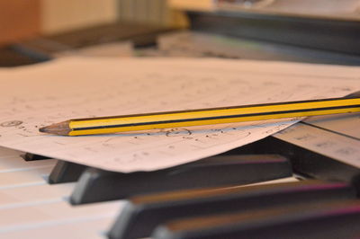 Close-up of pencil on table