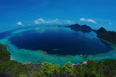 Scenic view of sea against blue sky