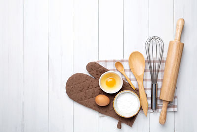 High angle view of breakfast on table