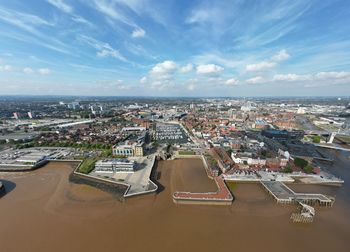 High angle view of cityscape against sky