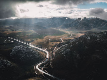 High angle view of mountain road against sky