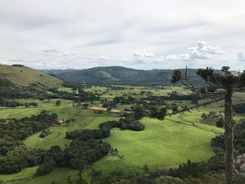 Scenic view of green landscape against sky