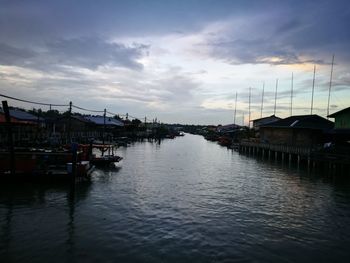 View of boats moored at harbor