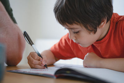 Close-up of boy holding book