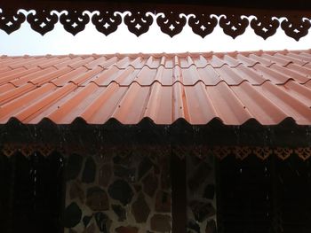 Low angle view of roof of building against clear sky