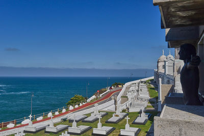 Panoramic view of sea against blue sky