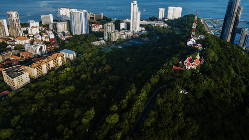 High angle view of buildings in city