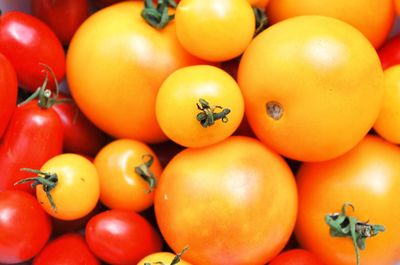 High angle view of oranges in market