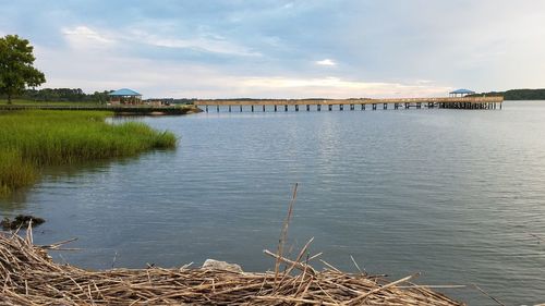 Scenic view of lake against sky