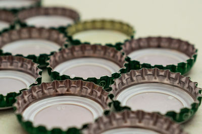 Close-up of bottle caps