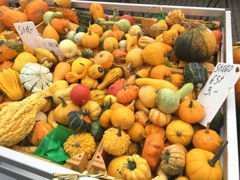 High angle view of various vegetables for sale in market