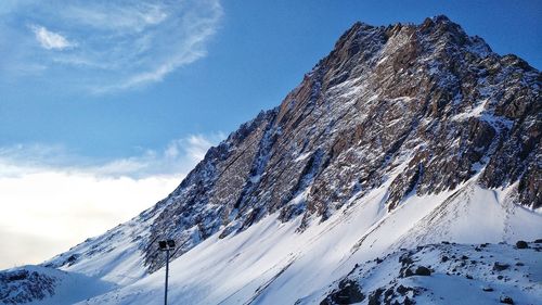 Aerial view of snowcapped mountain against sky