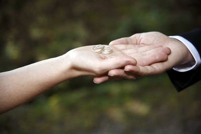 Cropped hand of woman holding snail