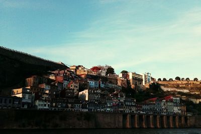 City against sky at sunset