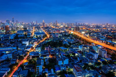 High angle view of city highway at night