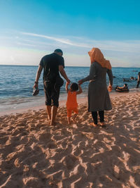 Rear view of women on beach