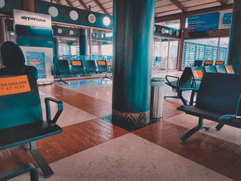 Empty chairs and tables in restaurant