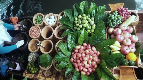 High angle view of fruits for sale in market