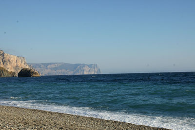 Scenic view of sea against clear sky