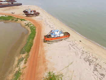 High angle view of nautical vessel on sea