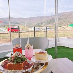 High angle view of food on table