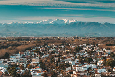 High angle view of townscape against sky