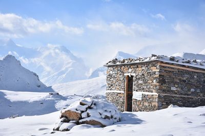 View of snow covered mountain against sky