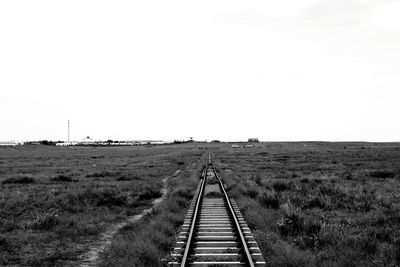 Railroad tracks against clear sky