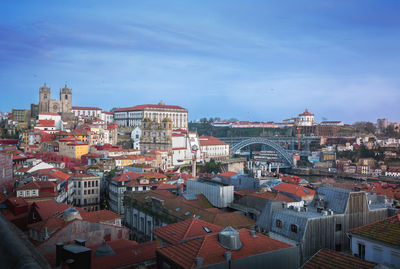 High angle view of townscape against sky