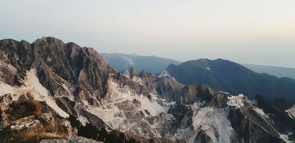 Panoramic view of mountains against clear sky