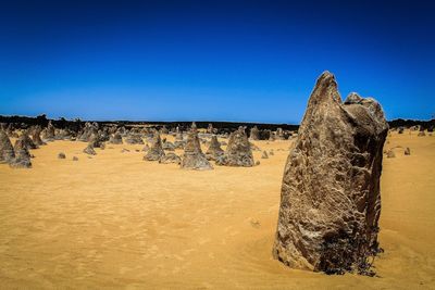 Panoramic view of beach against clear blue sky