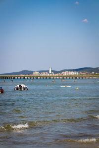 Scenic view of sea against clear sky