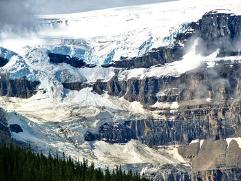 Aerial view of snowcapped mountains during winter