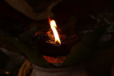 Close-up of diya