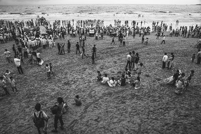 High angle view of people at beach