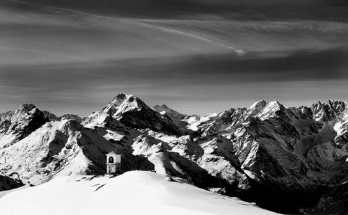 Scenic view of snowcapped mountains against sky