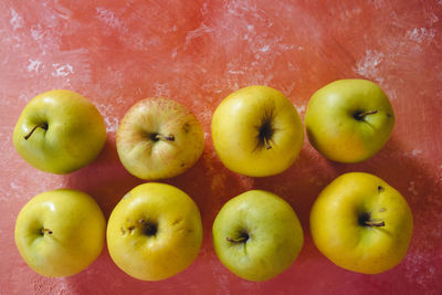 High angle view of apples on table