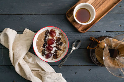 High angle view of breakfast on table