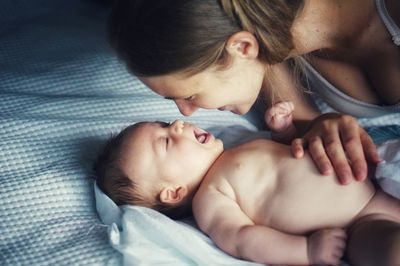 Close-up of mother and baby girl