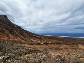 Scenic view of landscape and sea against sky